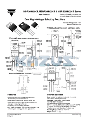 MBRF20H100CT datasheet - Dual High-Voltage Schottky Rectifiers