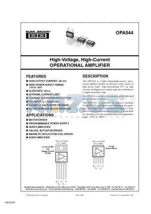 OPA544T-1 datasheet - High-Voltage, High-Current OPERATIONAL AMPLIFIER