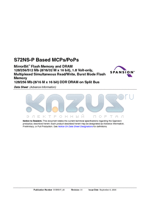 S72NS256PE0KJBGG3 datasheet - MirrorBit Flash Memory and DRAM