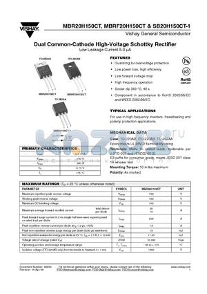 MBRF20H150CT-E3/45 datasheet - Dual Common-Cathode High-Voltage Schottky Rectifier