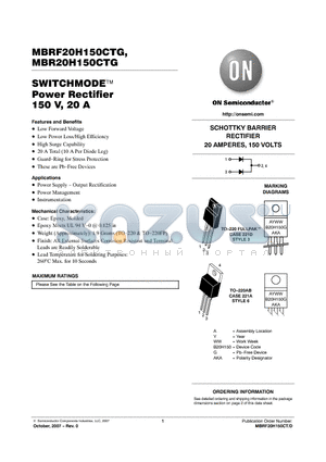 MBRF20H150CTG datasheet - SWITCHMODE Power Rectifier 150 V, 20 A