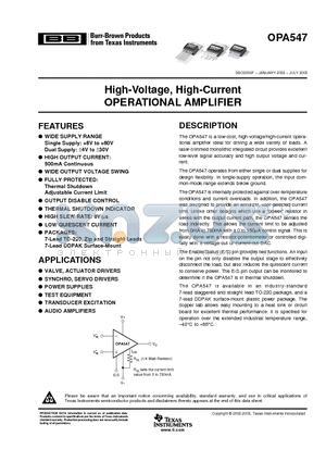 OPA547FKTWTG3 datasheet - High-Voltage, High-Current OPERATIONAL AMPLIFIER