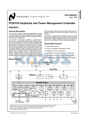 PC87570-ICC/VUL datasheet - PC87570 Keyboard and Power Management Controller
