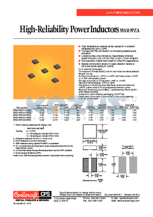 MS319PZA151MSZ datasheet - High-Reliability Power Inductors
