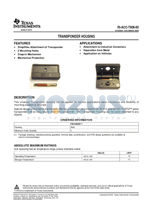 RI-ACC-T006-00 datasheet - TRANSPONDER HOUSING