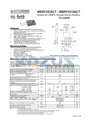 MBRF2535CT datasheet - Isolated 25.0 AMPS. Schottky Barrier Rectifiers