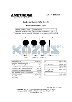 MS320R536 datasheet - Circuit Protection Thermistors