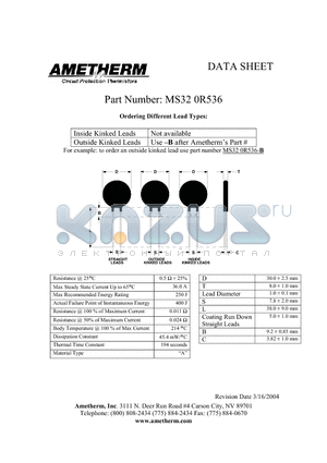 MS320R536-B datasheet - Circuit Protection Thermistors