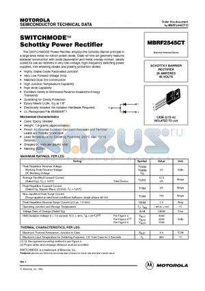 MBRF2545 datasheet - SWITCHMODE Schottky Power Rectifirer