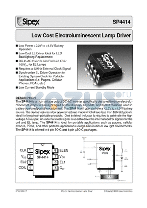 SP4414 datasheet - Low Cost Electroluminescent Lamp Driver