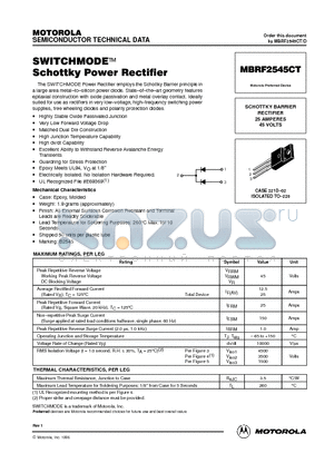MBRF2545CT datasheet - SWITCHMODE Schottky Power Rectifirer