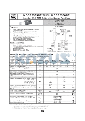 MBRF2545CT datasheet - Isolation 25.0 AMPS. Schottky Barrier Rectifiers
