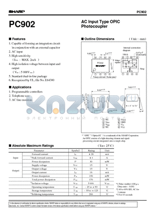 PC902 datasheet - AC Input Type OPIC Photocoupler