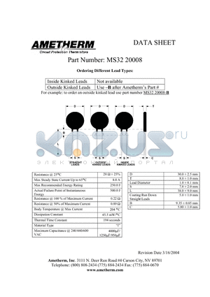 MS3220008-B datasheet - Circuit Protection Thermistors