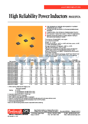 MS322PZA103MSZ datasheet - High Reliability Power Inductors