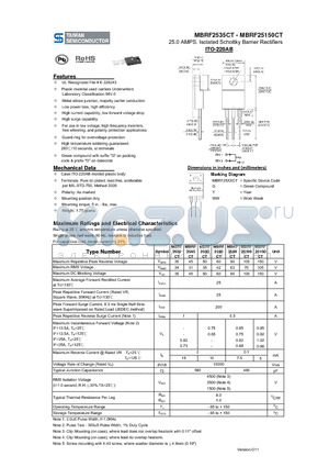 MBRF2550CT datasheet - 25.0 AMPS. Isolated Schottky Barrier Rectifiers