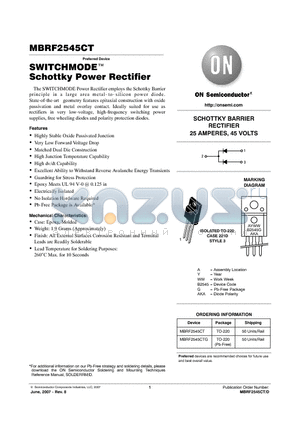 MBRF2545CTG datasheet - SWITCHMODE Schottky Power Rectifier