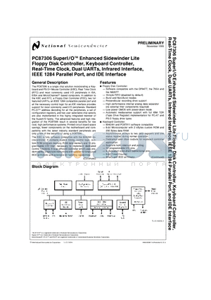 PC87306 datasheet - PC87306 SuperI/OTM Enhanced Sidewinder Lite Floppy Disk Controller, Keyboard Controller, Real-Time Clock, Dual UARTs, Infrared Interface, IEEE 1284 Pa