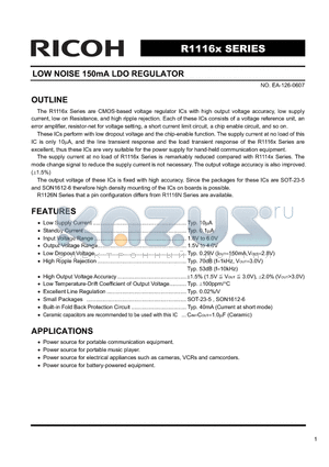 R1116D181B5 datasheet - LOW NOISE 150mA LDO REGULATOR