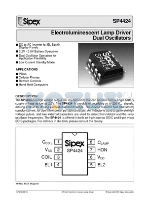 SP4424CN datasheet - Electroluminescent Lamp Driver Dual Oscillators