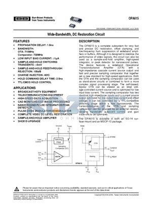 OPA615IDG4 datasheet - Wide-Bandwidth, DC Restoration Circuit