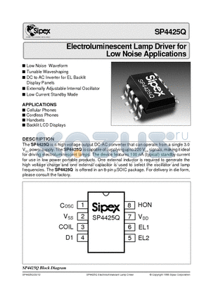 SP4425QCU datasheet - Electroluminescent Lamp Driver for Low Noise Applications