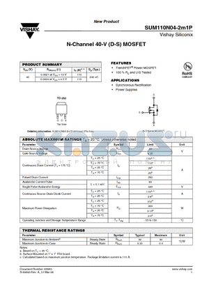 SUM110N04-2M1P datasheet - N-Channel 40-V (D-S) MOSFET