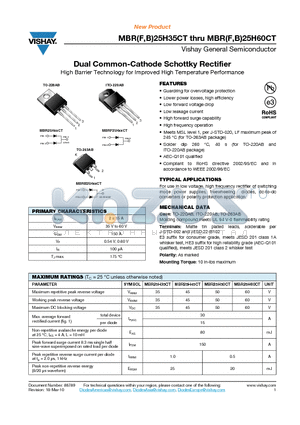 MBRF25H60CT datasheet - Dual Common-Cathode Schottky Rectifier