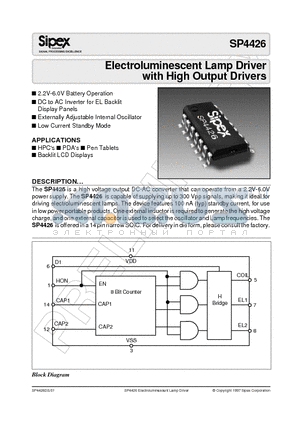 SP4426 datasheet - Electroluminescent Lamp Driver with High Output Drivers