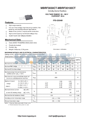 MBRF30100CT datasheet - Schottky Barrier Rectifiers