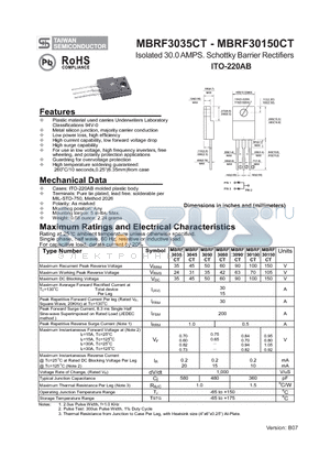 MBRF30150CT datasheet - Isolated 30.0 AMPS. Schottky Barrier Rectifiers