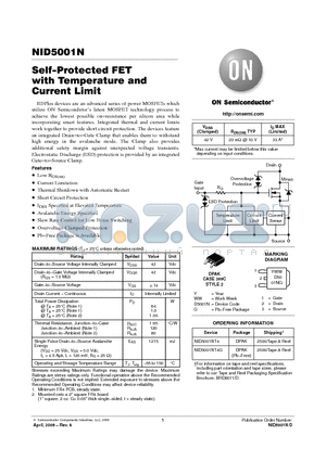 NID5001N datasheet - Self−Protected FET with Temperature and Current Limit