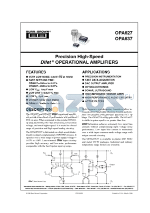 OPA627 datasheet - Precision High-Speed Difet OPERATIONAL AMPLIFIERS