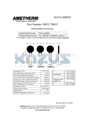 MS327R015-B datasheet - Circuit Protection Thermistors