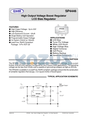 SP4446EK-L/TR datasheet - High Output Voltage Boost Regulator LCD Bias Regulator