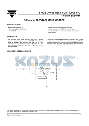 SUM110P06-08L datasheet - P-Channel 60-V (D-S) 175 Celsius MOSFET