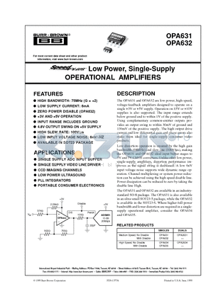 OPA631 datasheet - Low Power, Single-Supply OPERATIONAL AMPLIFIERS TM