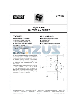 OPA633 datasheet - High Speed BUFFER AMPLIFIER