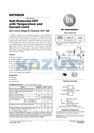 NIF5002NT3 datasheet - Self−Protected FET with Temperature and Current Limit