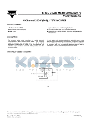 SUM27N20-78 datasheet - N-Channel 200-V (D-S), 175Celsius MOSFET