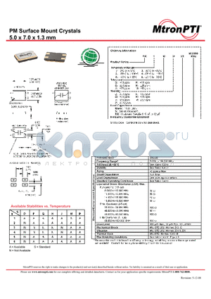 PM6MDS datasheet - Surface Mount Crystals 5.0 x 7.0 x 1.3 mm