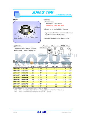 SLF6018 datasheet - SMD Power Inductor