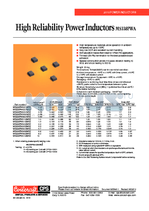 MS338PWA102MSZ datasheet - High Reliability Power Inductors