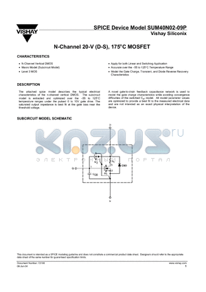 SUM40N02 datasheet - N-Channel 20-V (D-S), 175`C MOSFET