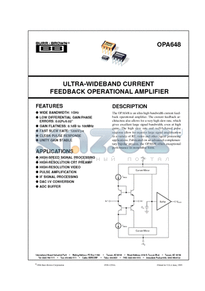 OPA648H datasheet - ULTRA-WIDEBAND CURRENT FEEDBACK OPERATIONAL AMPLIFIER