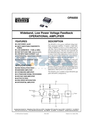 OPA650P datasheet - Wideband, Low Power Voltage Feedback OPERATIONAL AMPLIFIER