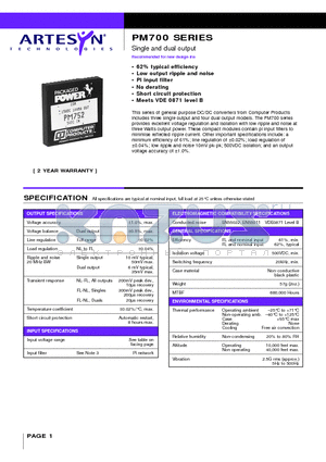 PM711 datasheet - Single and dual output 3 Watt Nominal input DC/DC converters