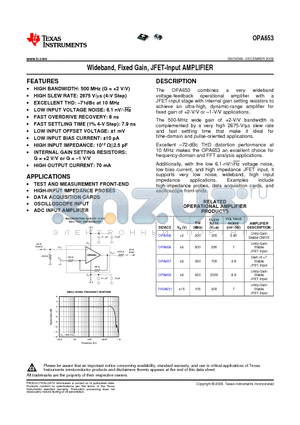 OPA653 datasheet - Wideband, Fixed Gain, JFET-Input AMPLIFIER