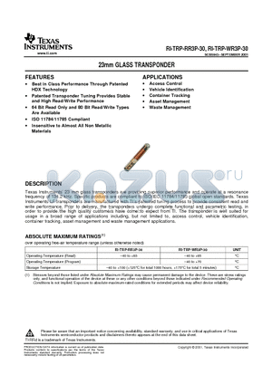 RI-TRP-WR3P-30 datasheet - 23mm GLASS TRANSPONDER