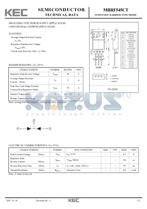 MBRF545CT datasheet - SWITCHING TYPE POWER SUPPLY APPLICATION CONVERTER & CHOPPER APPLICATION